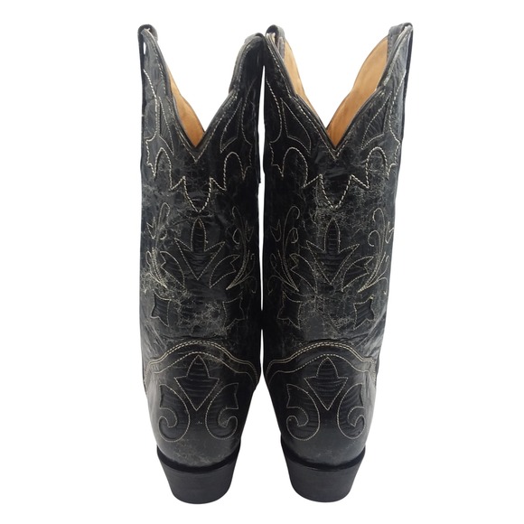 JB Dillon Women's Cowboy Boots Black Goat Leather Sz 10B Western Distressed EUC - Picture 4 of 16